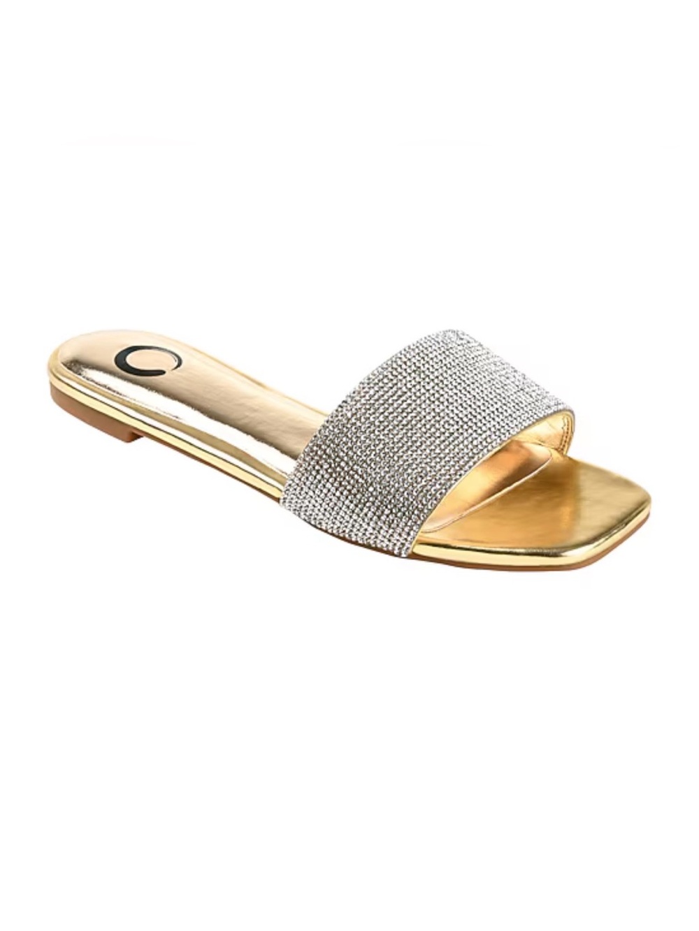 Journee Collection Gold Slide Sandals with Silver Rhinestone Band